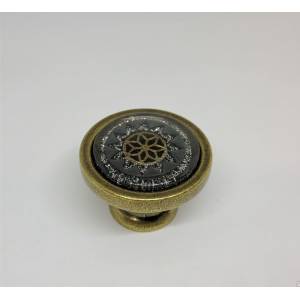 Ручка мебельная кнопка бронза с черной вставкой, рисунок