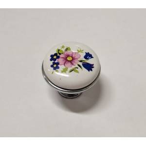 Ручка мебельная кнопка бронза-керамика, цветок розовый / синий